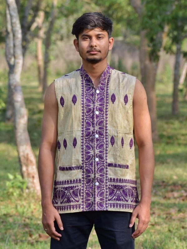 WaistCoat -Men -Assamese Design - Ghisa Cotton &ndash; Traditional NorthEast