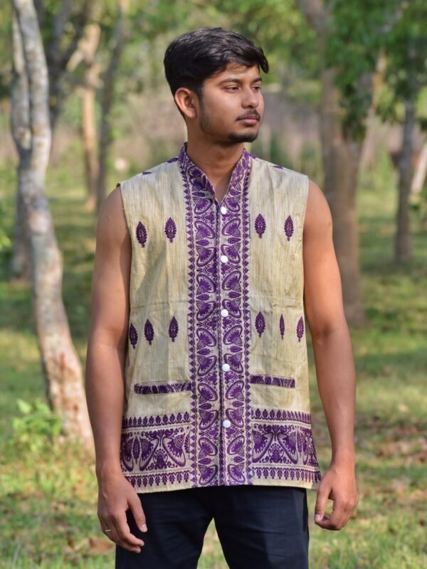 WaistCoat -Men -Assamese Design - Ghisa Cotton &ndash; Traditional NorthEast