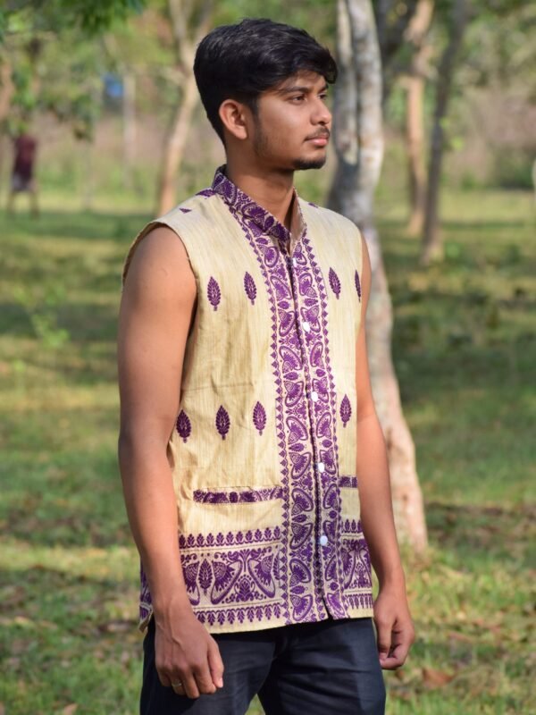 WaistCoat -Men -Assamese Design - Ghisa Cotton &ndash; Traditional NorthEast