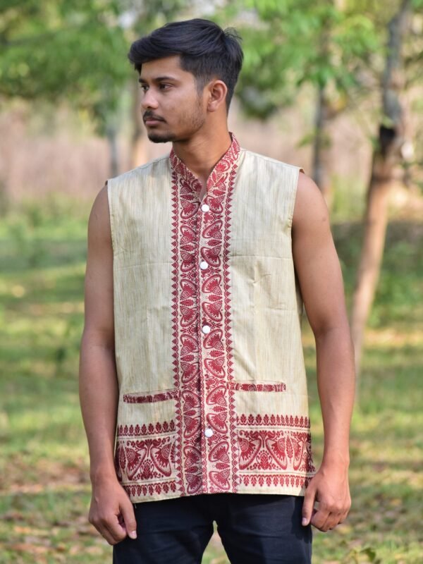 WaistCoat -Men -Assamese Design - Ghisa Cotton &ndash; Traditional NorthEast