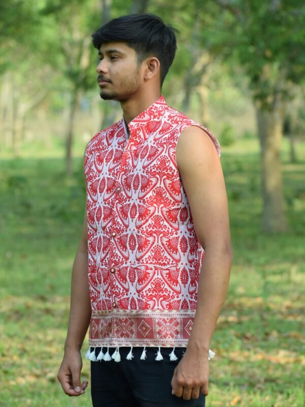 WaistCoat -Men - Assamese Gamosa Design with Dahibuta &ndash; Traditional NorthEast