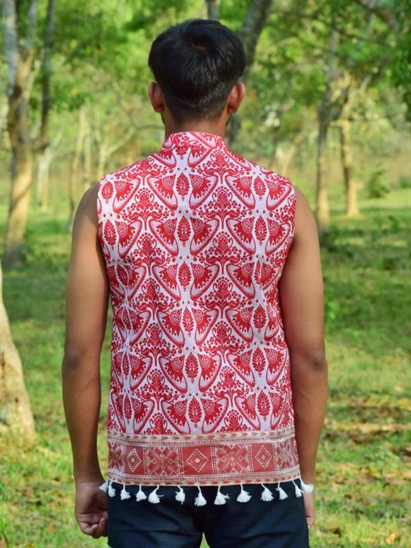 WaistCoat -Men - Assamese Gamosa Design with Dahibuta &ndash; Traditional NorthEast