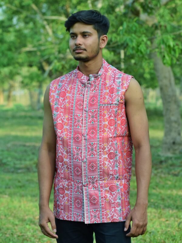 DSC_0108-01 WaistCoat -Men - Assamese Gamosa Design - Silk – Traditional NorthEast