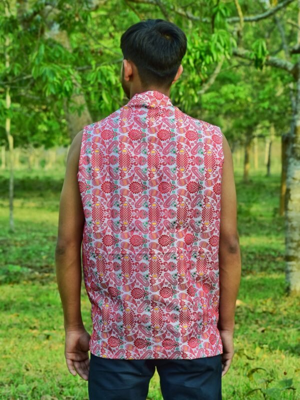 WaistCoat -Men - Assamese Gamosa Design - Silk &ndash; Traditional NorthEast